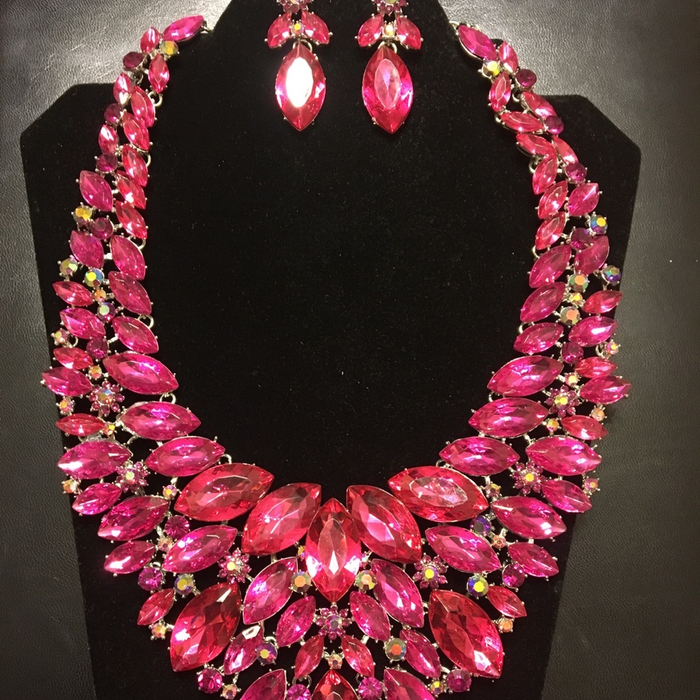 Pretty In Pink Necklace & Chandelier Earrings